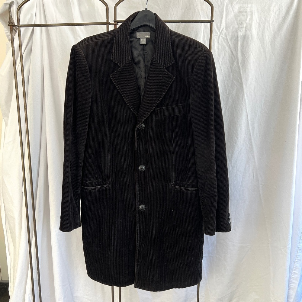 Vintage H&M Black Corduroy Overcoat • Size 41 • Excellent Condition